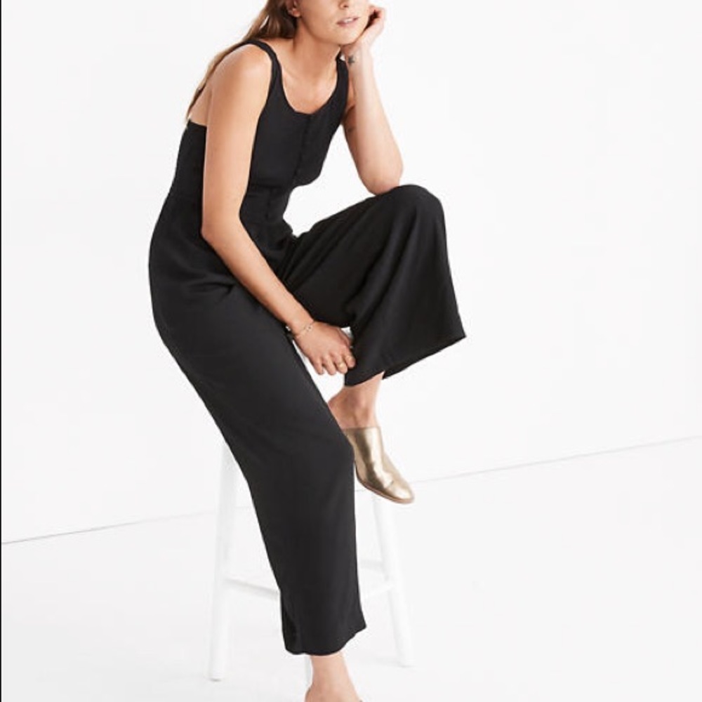 Madewell Smocked Button Front Cropped Jumpsuit